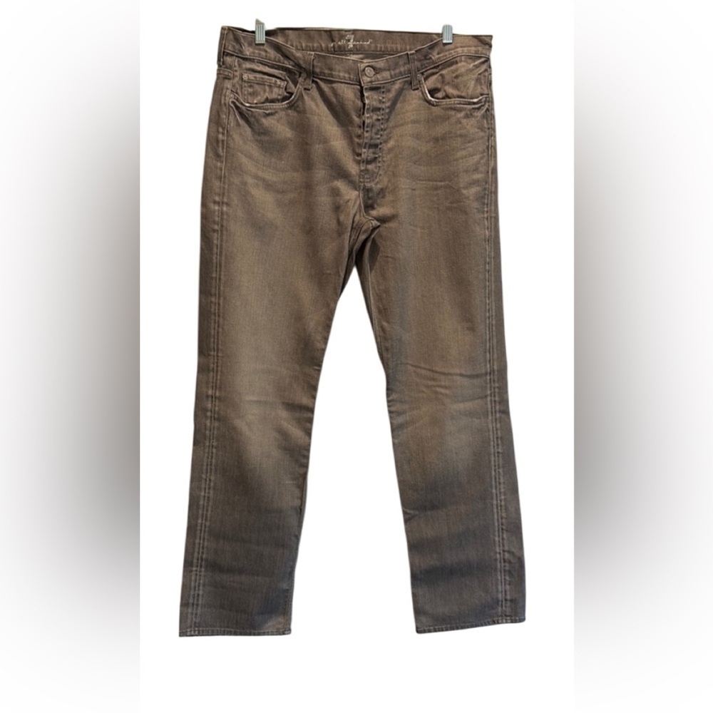 7 For All Mankind Gray Straight Jeans with Textured Finish